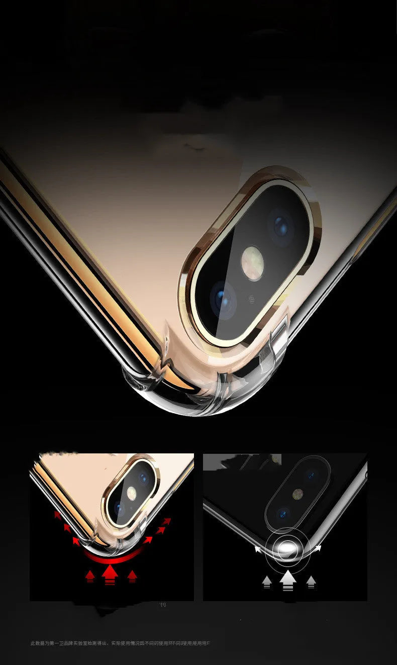 Transparent white shockproof TPU silicone case for iPhone showing front and back views