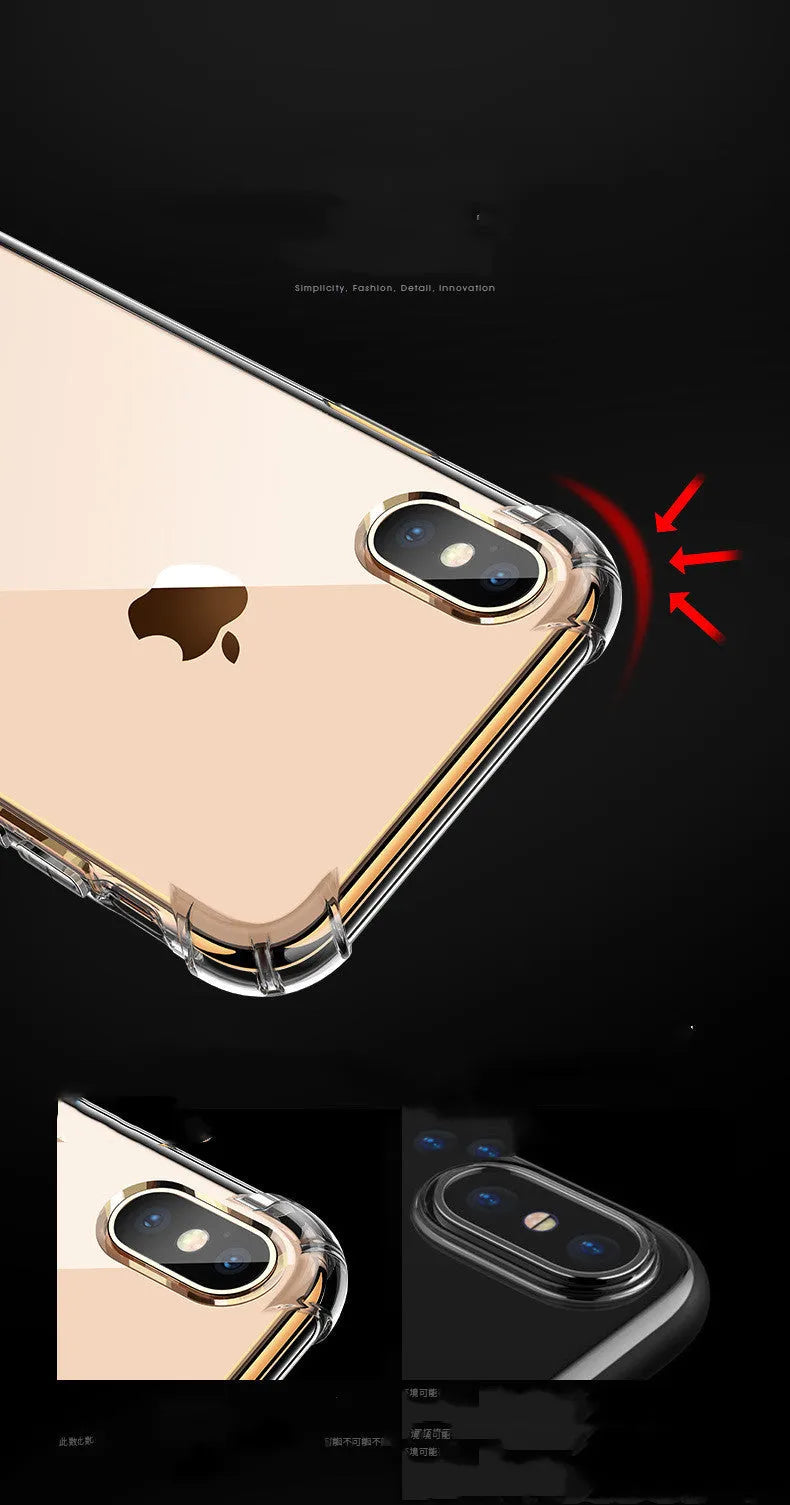 Transparent white shockproof TPU silicone case for iPhone showing front and back views