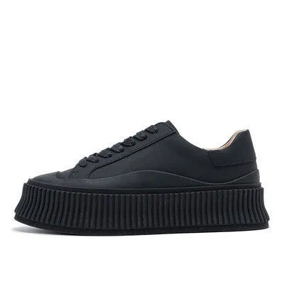 Women's white thick sole sneakers with cow suede upper and cross binding detail