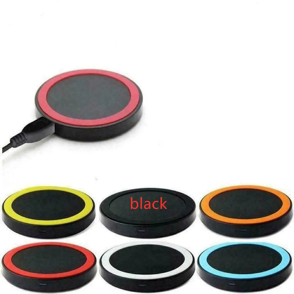 Square Qi wireless charging pad in a choice of six colours: black, blue, orange, red, white, yellow.