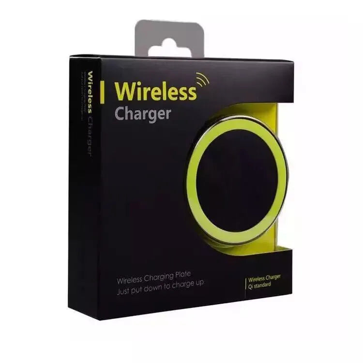 Square Qi wireless charging pad in a choice of six colours: black, blue, orange, red, white, yellow.