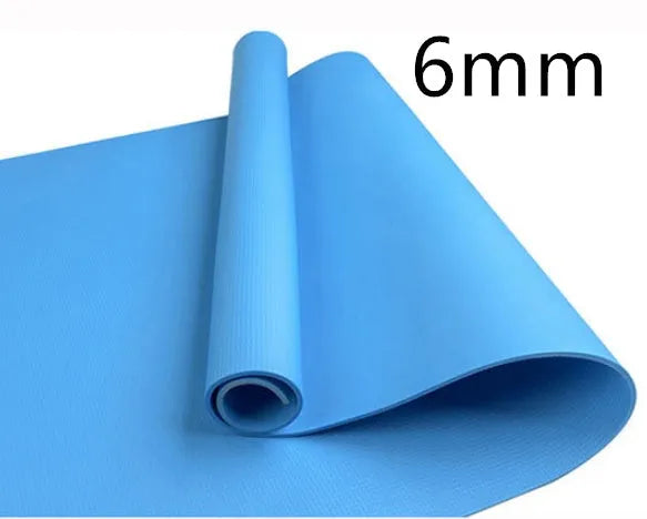 Super soft EVA yoga mat in blue showing texture and thickness