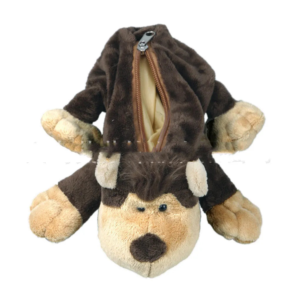 Plush Korean cartoon animal pencil case for children with soft fabric and animal designs