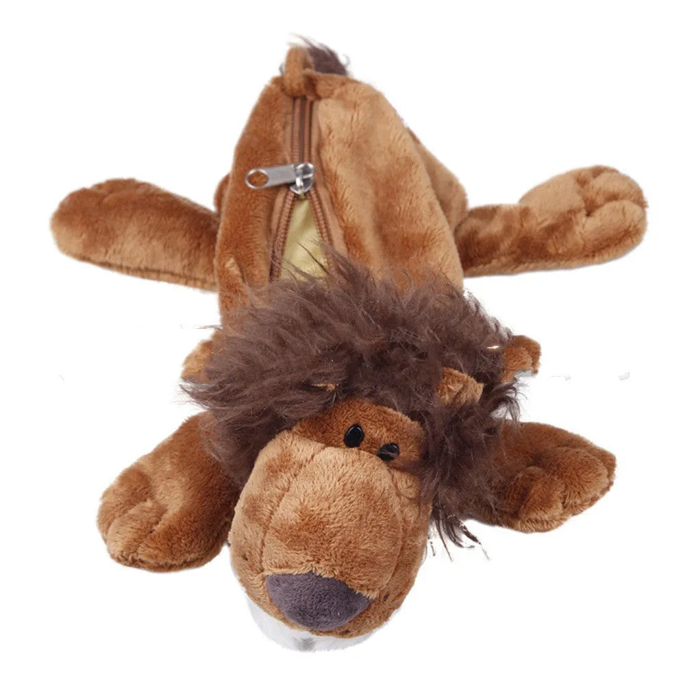 Plush Korean cartoon animal pencil case for children with soft fabric and animal designs