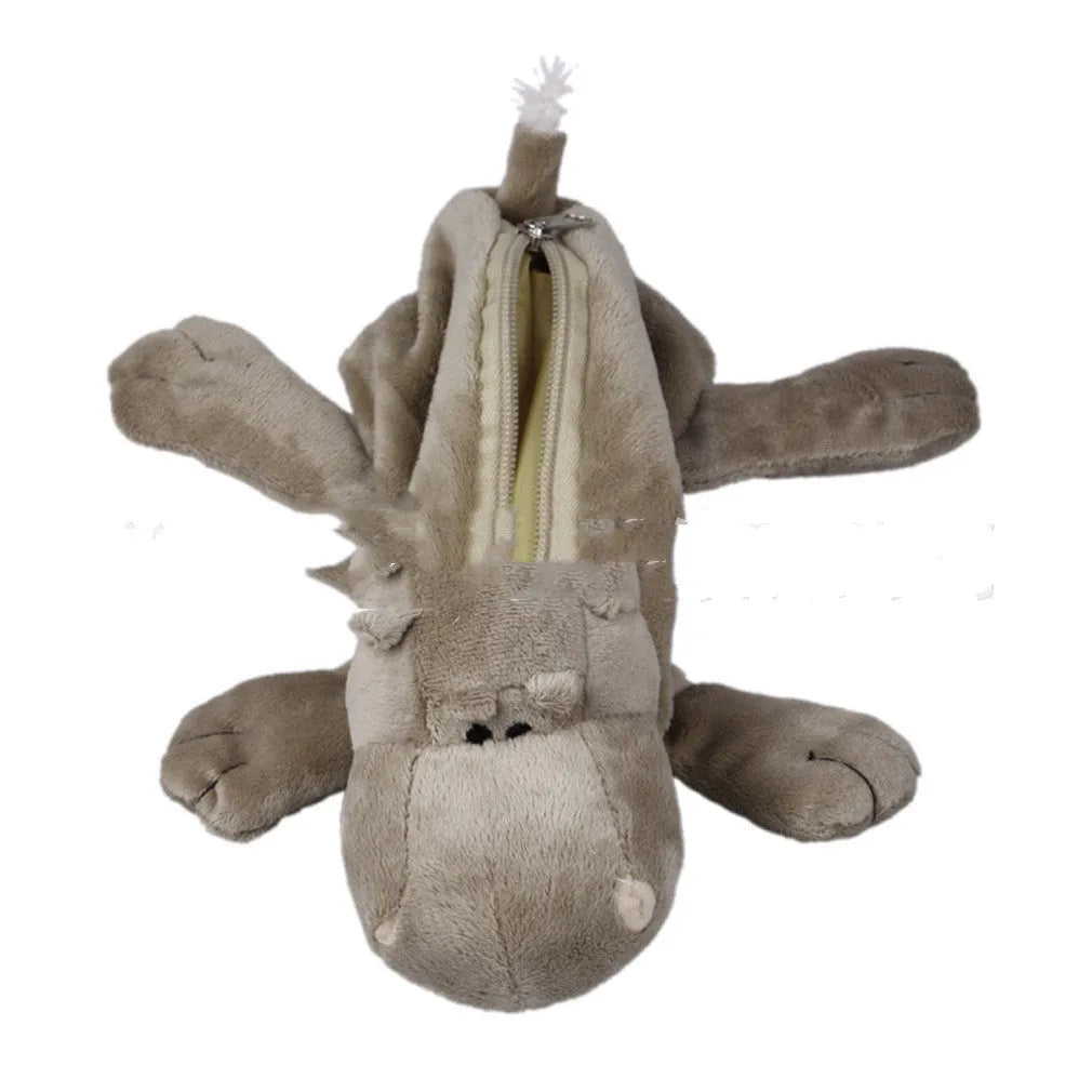 Plush Korean cartoon animal pencil case for children with soft fabric and animal designs