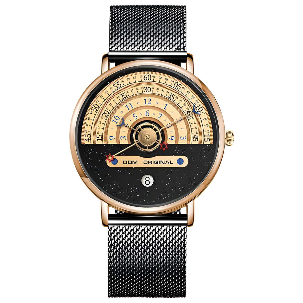 Men's gold sports quartz watch with 40mm dial and stainless steel strap showing time display