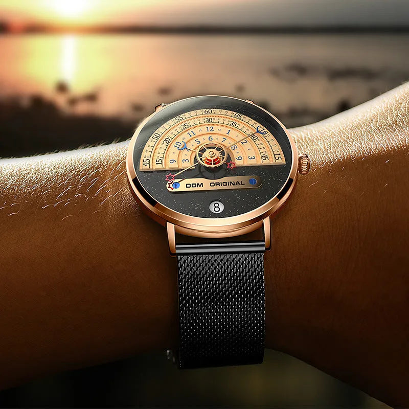 Men's gold sports quartz watch with 40mm dial and stainless steel strap showing time display