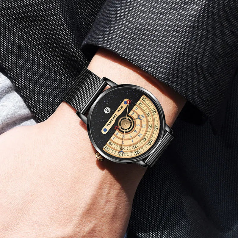 Men's gold sports quartz watch with 40mm dial and stainless steel strap showing time display