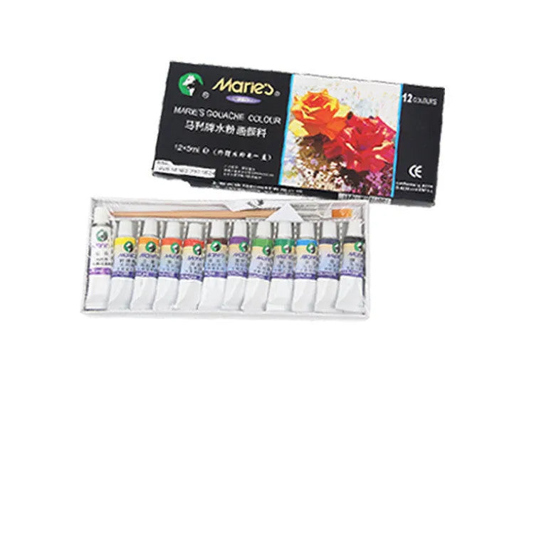 Boxed set of Marley gouache paint tubes in 12ml size, showing 12, 18 and 24 colour options.