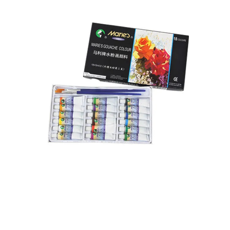 Boxed set of Marley gouache paint tubes in 12ml size, showing 12, 18 and 24 colour options.