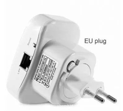 Black and white WIFI repeater with UK plug and network cable for home signal extension