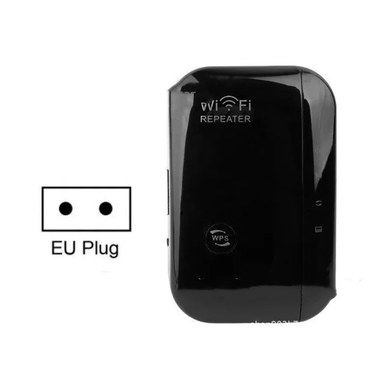 Black and white WIFI repeater with UK plug and network cable for home signal extension