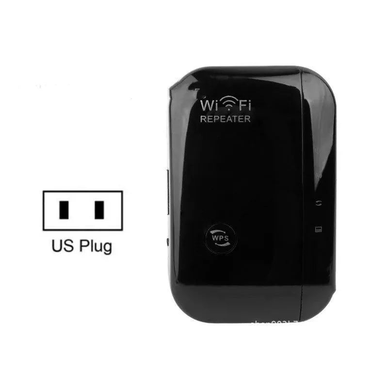 Black and white WIFI repeater with UK plug and network cable for home signal extension