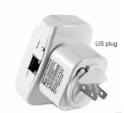Black and white WIFI repeater with UK plug and network cable for home signal extension