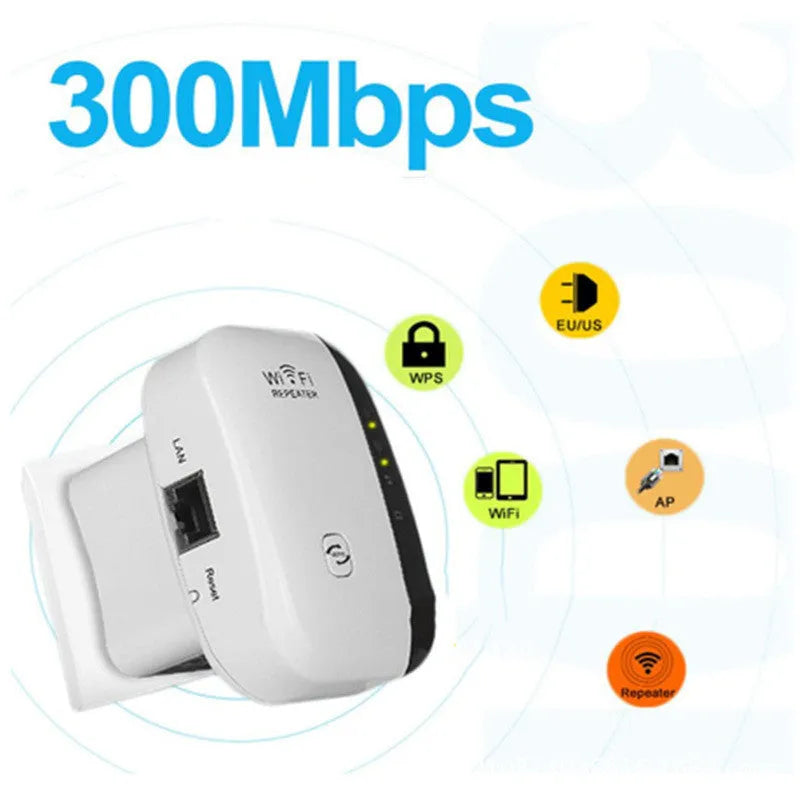 Black and white WIFI repeater with UK plug and network cable for home signal extension