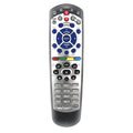 Black flat universal remote control for DISH Network satellite TV receivers, showing button layout.
