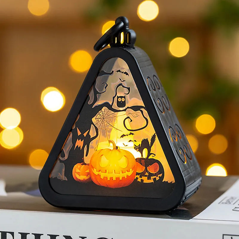 Portable Halloween pumpkin lamp decoration with plastic and glass construction measuring 8.9cm