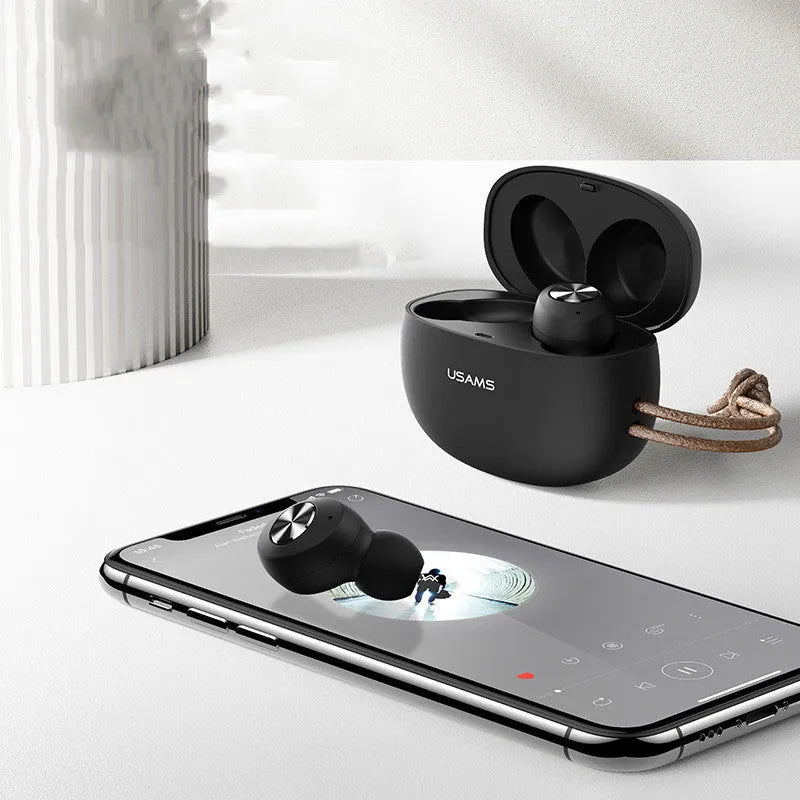 Pebble Series Wireless Bluetooth Mini TWS Earbuds in charging case.