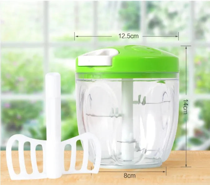 Green manual kitchen chopper with three stainless steel blades and 500ml container