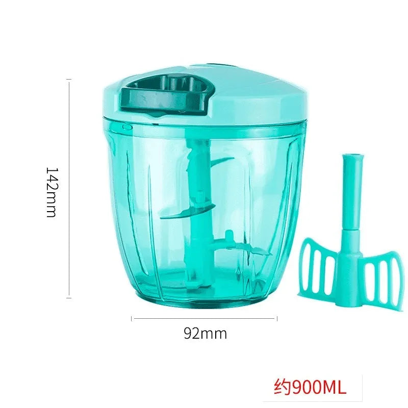 Green manual kitchen chopper with three stainless steel blades and 500ml container