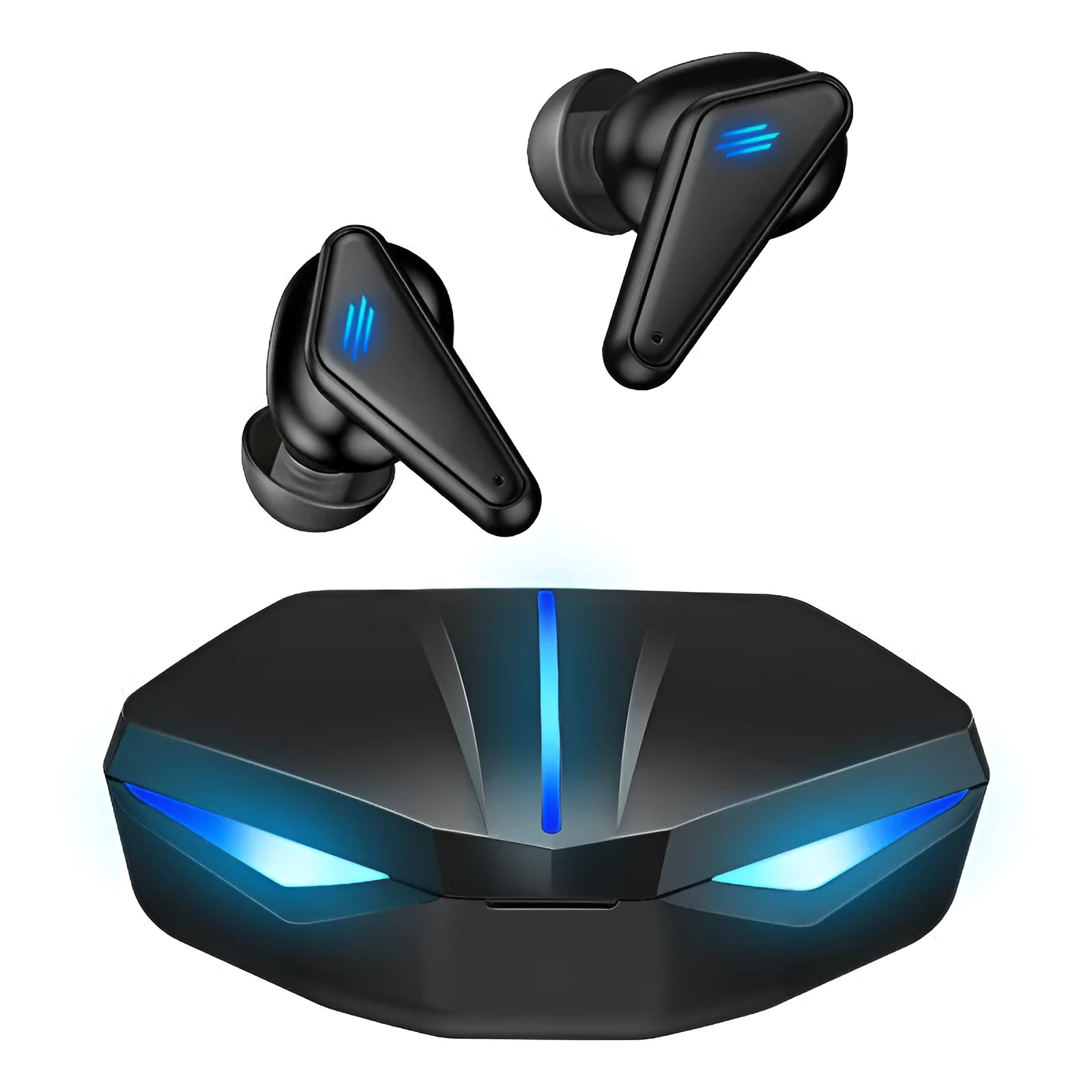Blue Private Model K55 wireless Bluetooth gaming earbuds with earplug design.