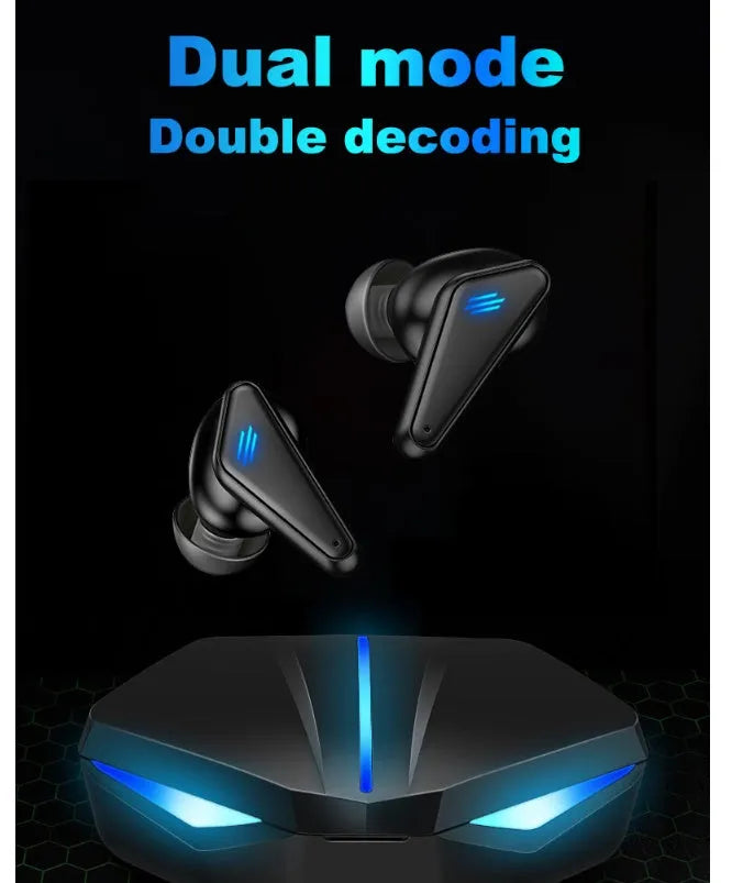 Blue Private Model K55 wireless Bluetooth gaming earbuds with earplug design.