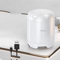 Compact black or white wireless Bluetooth speaker with super subwoofer measuring 90x73x73mm