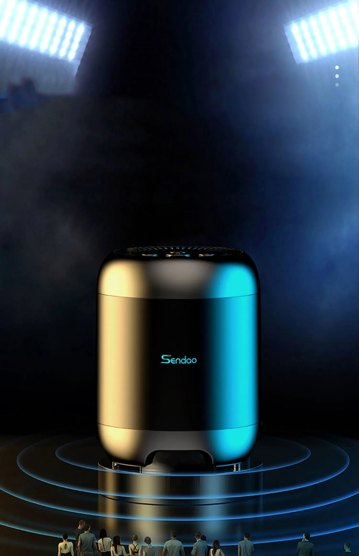 Compact black or white wireless Bluetooth speaker with super subwoofer measuring 90x73x73mm