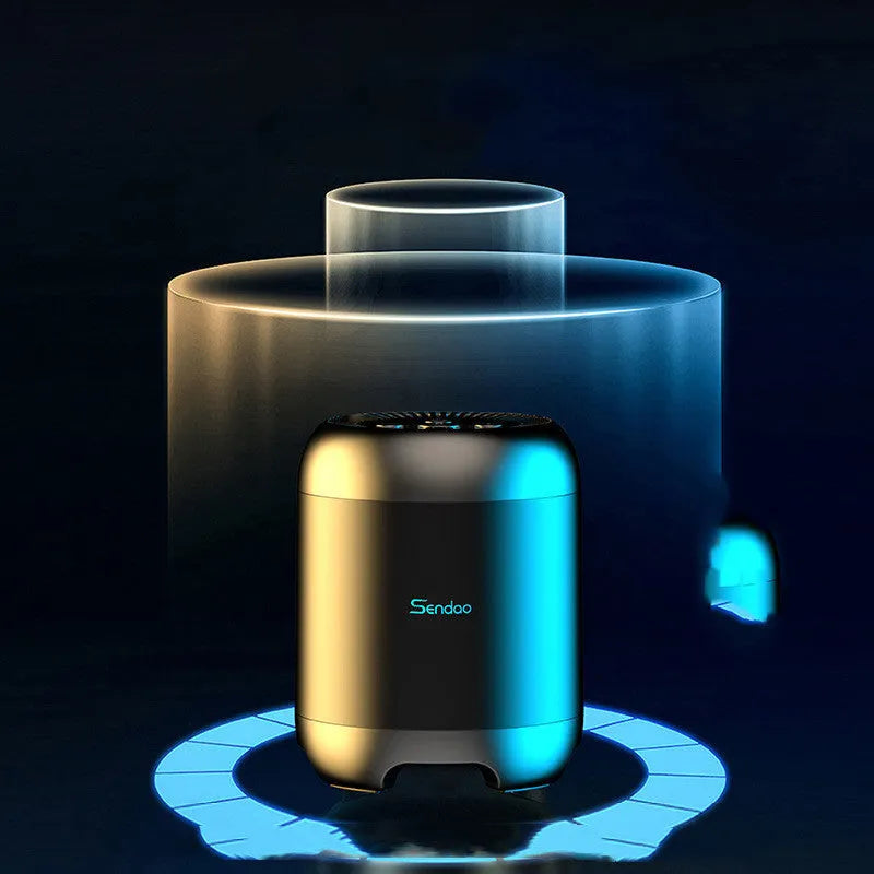 Compact black or white wireless Bluetooth speaker with super subwoofer measuring 90x73x73mm