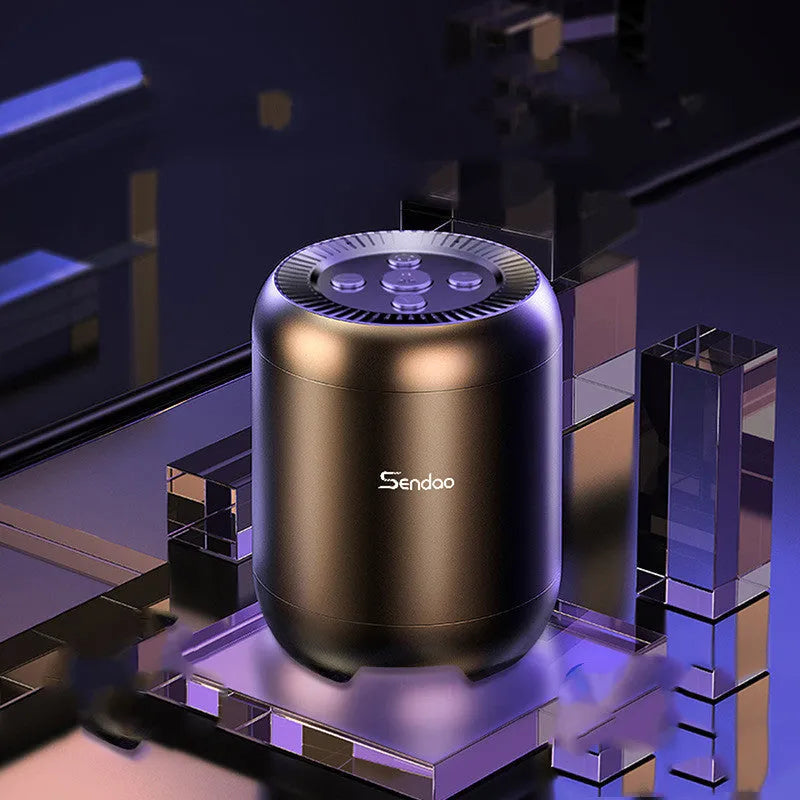 Compact black or white wireless Bluetooth speaker with super subwoofer measuring 90x73x73mm