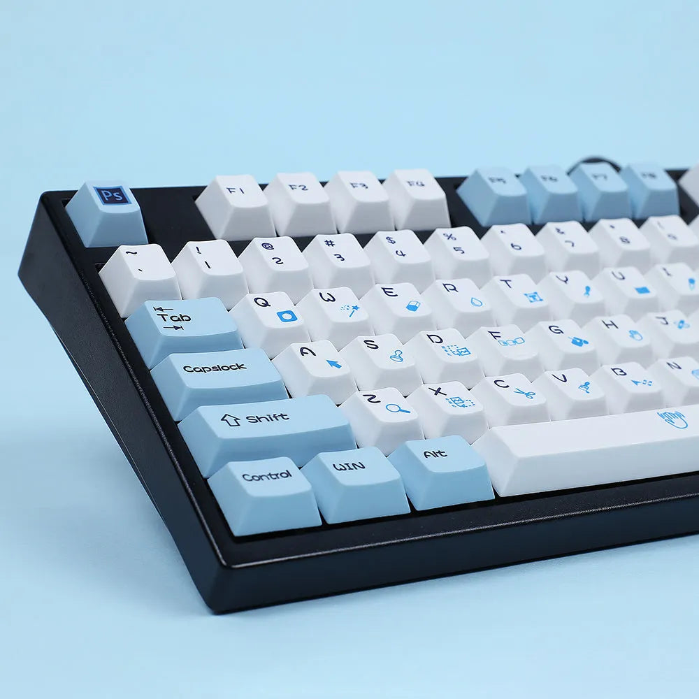 PS theme blue and white sublimation 108-key mechanical keyboard keycap set with supplementary colour packs
