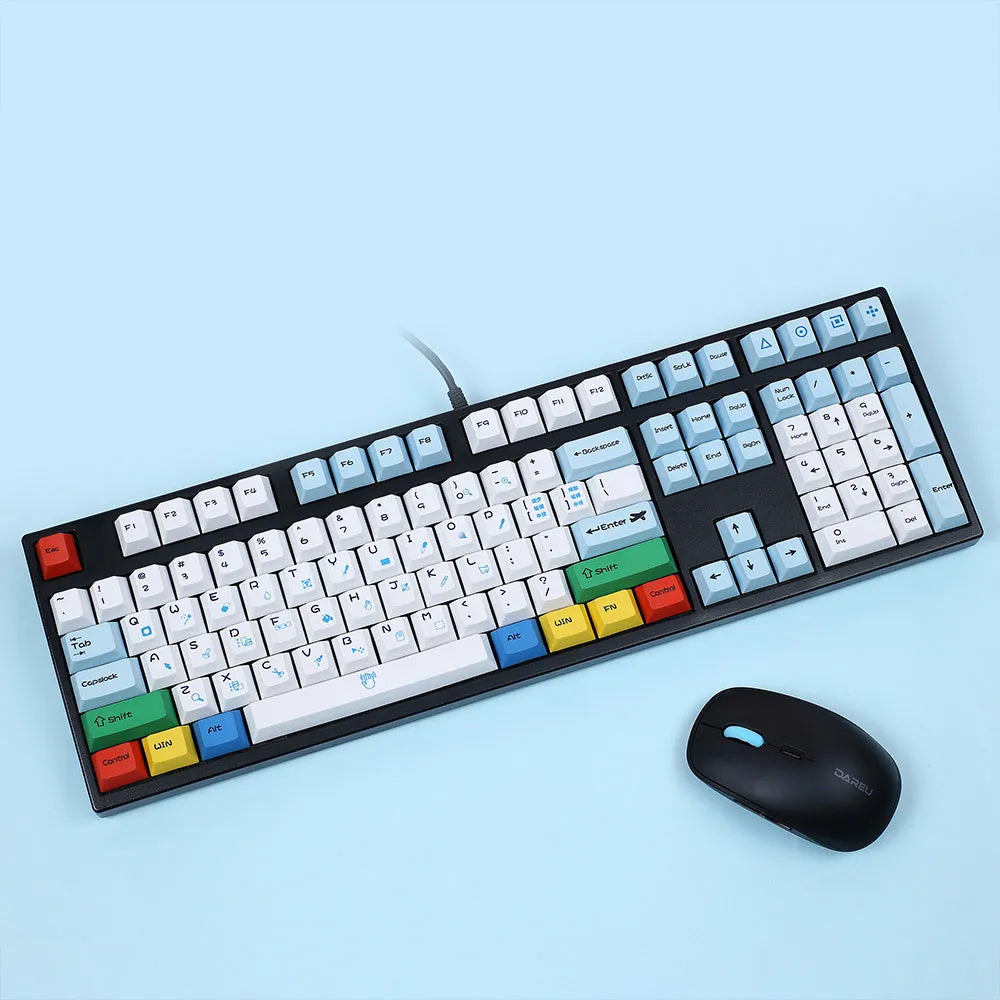 PS theme blue and white sublimation 108-key mechanical keyboard keycap set with supplementary colour packs