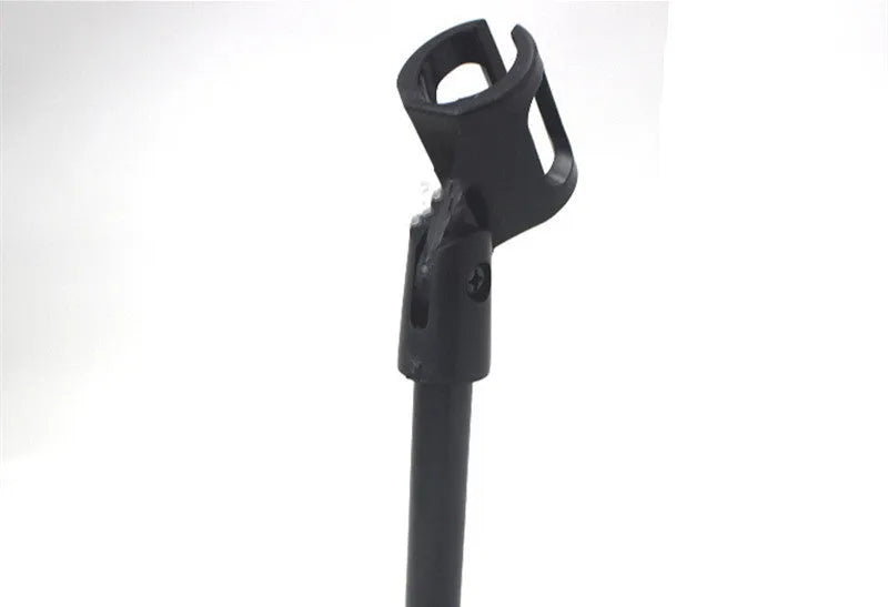 Black metal desktop microphone bracket with 22cm height and 10.5cm circular base