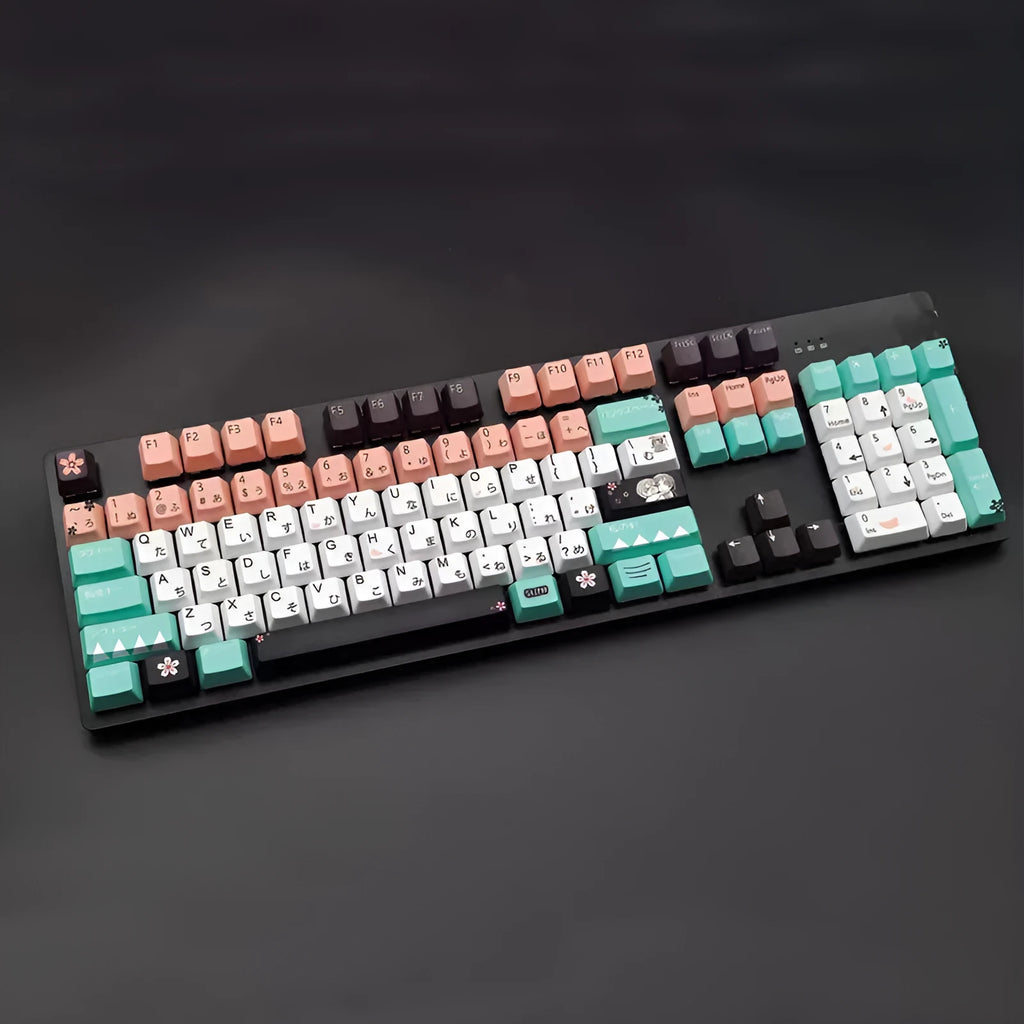 Green mechanical keyboard keycaps with Cherry MX stem compatibility for keyboard customisation