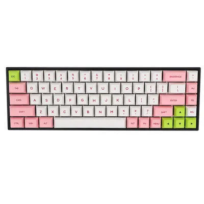 68-key mechanical keyboard PBT keycap set showing multiple colour options including blue, grey, and pink