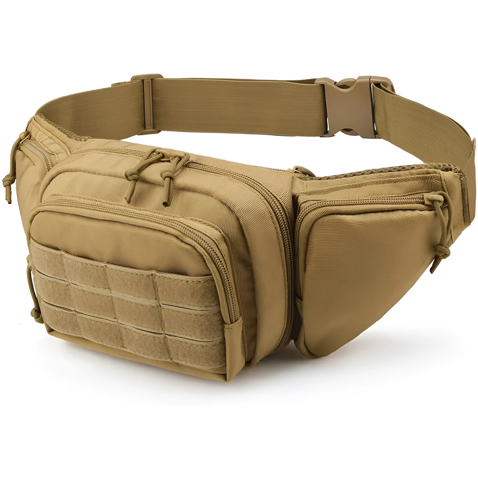Men's tactical waist bag in black or khaki colour with moderate capacity storage
