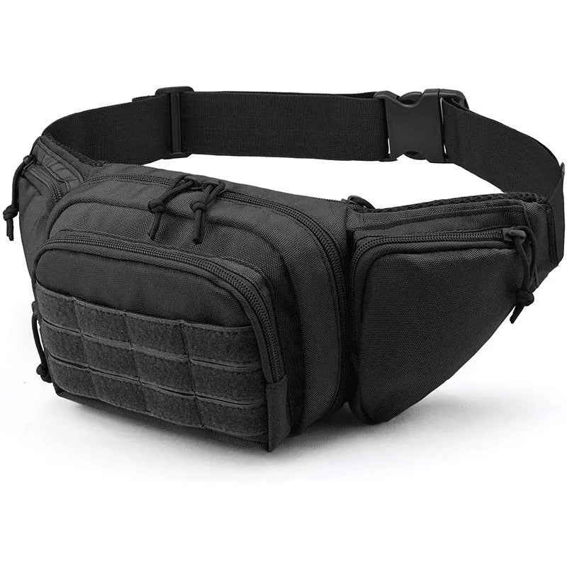 Men's tactical waist bag in black or khaki colour with moderate capacity storage