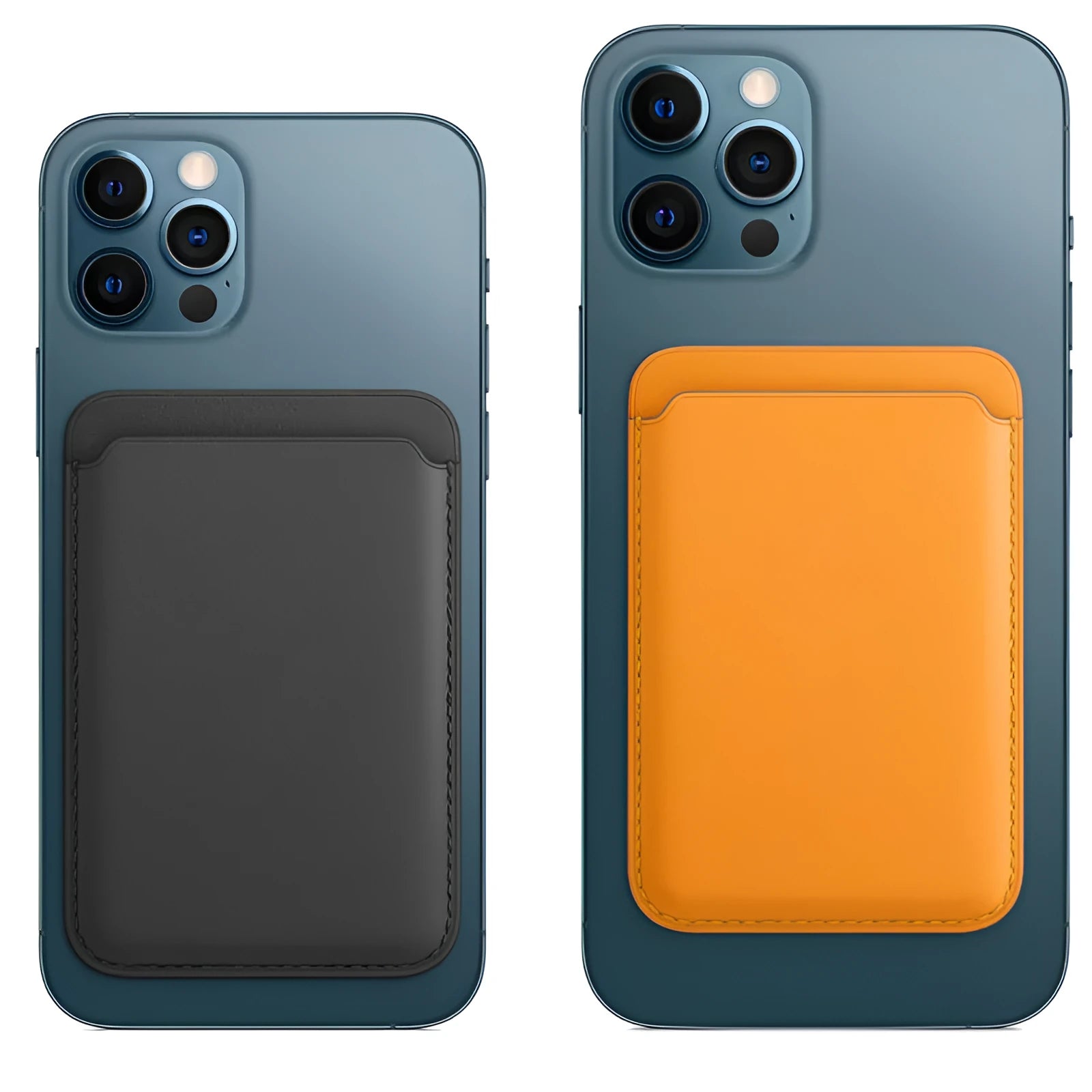 Black PU leather magnetic card holder case attached to the back of an iPhone