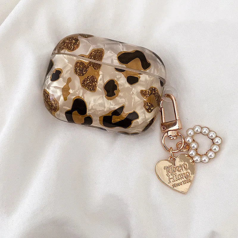 Leopard print soft TPU case for Apple AirPods Pro and AirPods 1/2 with decorative charm options