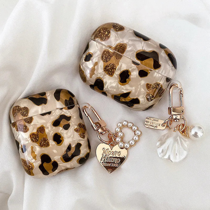 Leopard print soft TPU case for Apple AirPods Pro and AirPods 1/2 with decorative charm options