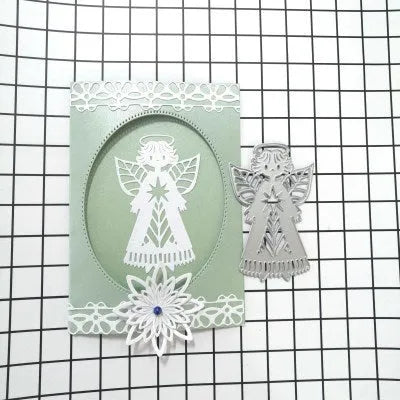 Carbon steel angel knife mould for embossing greeting cards, measuring 8cm by 6cm