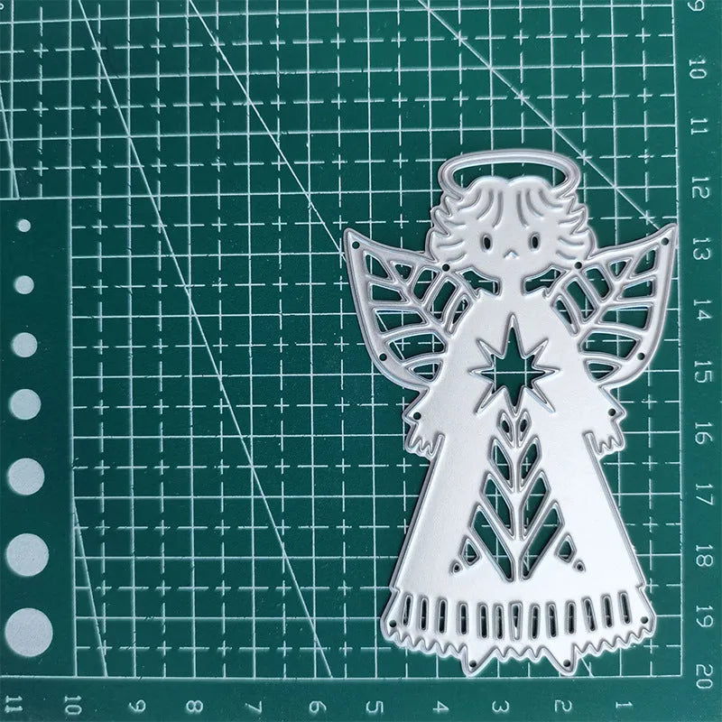 Carbon steel angel knife mould for embossing greeting cards, measuring 8cm by 6cm
