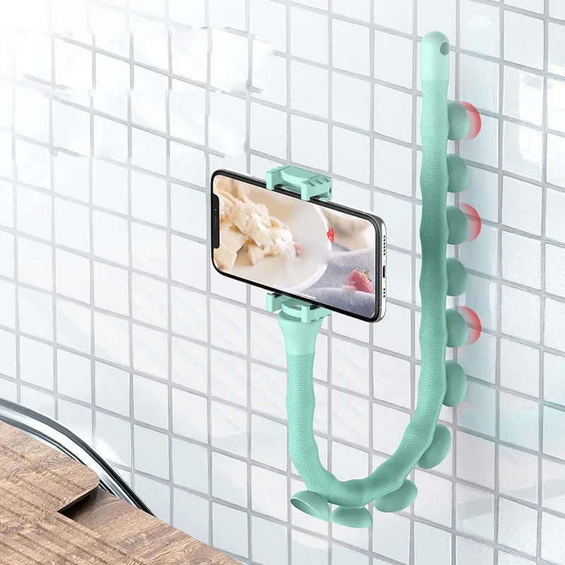 Flexible rubber phone holder with suction cup showing 62cm length and 360° rotation
