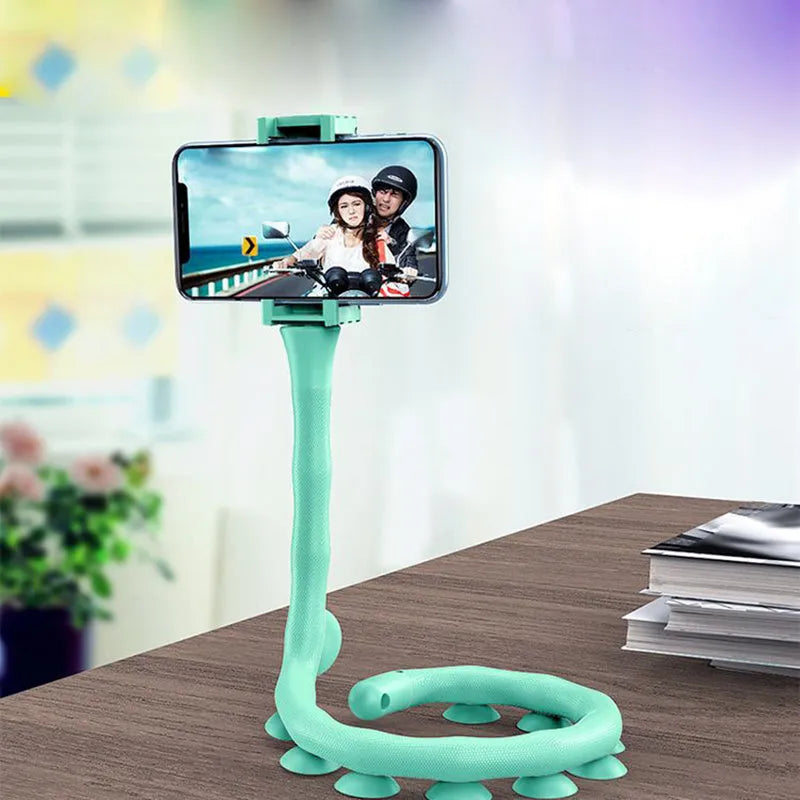Flexible rubber phone holder with suction cup showing 62cm length and 360° rotation