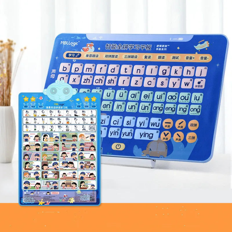 Plastic audio learning wall chart tablet with Pinyin cards for Chinese character training.