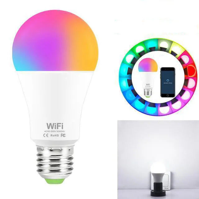 15W WiFi smart LED bulb in E27 and B22 fittings for colour changing and dimmable lighting