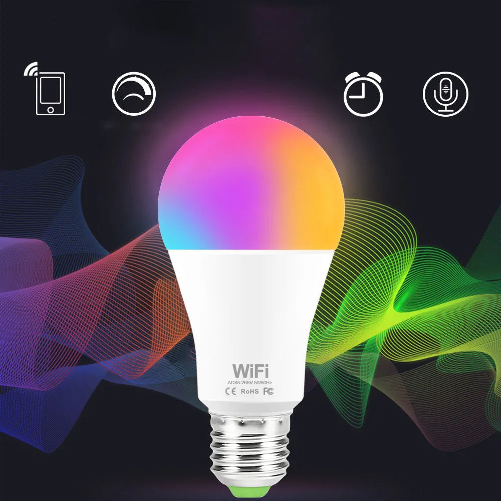 15W WiFi smart LED bulb in E27 and B22 fittings for colour changing and dimmable lighting