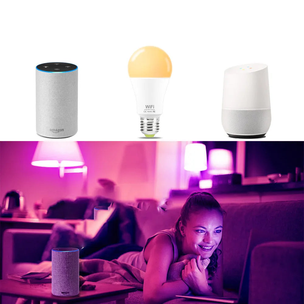15W WiFi smart LED bulb in E27 and B22 fittings for colour changing and dimmable lighting