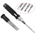 Black hexagon socket screwdriver set with four high-speed steel heads in aluminium handle