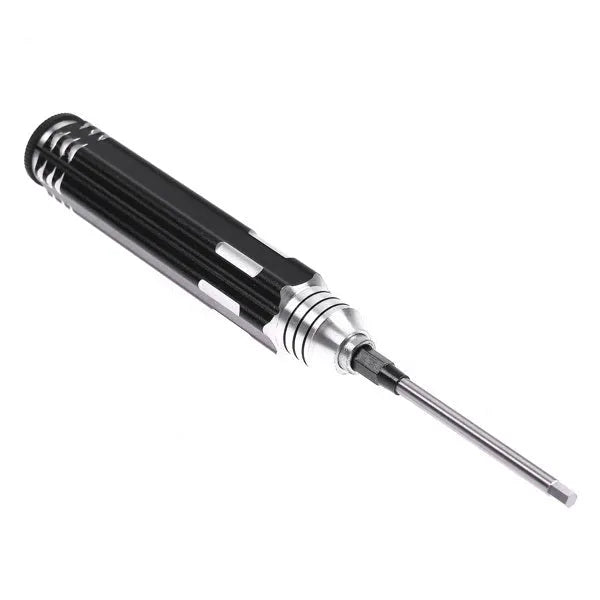 Black hexagon socket screwdriver set with four high-speed steel heads in aluminium handle